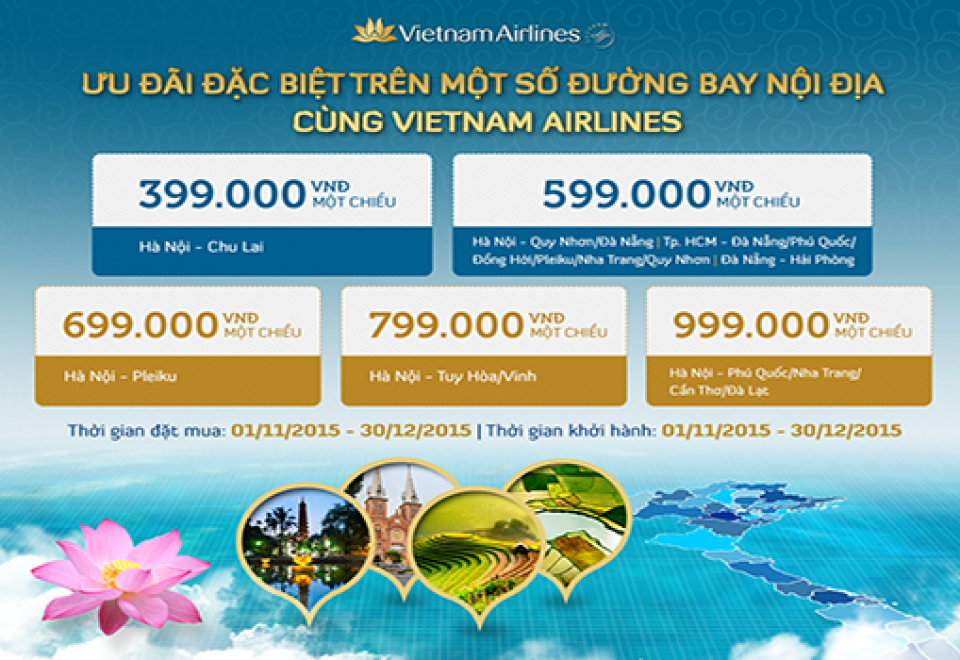 Đặt vé Vietnam Airlines nhiều ưu đãi với giá vé chỉ từ 399.000 đồng